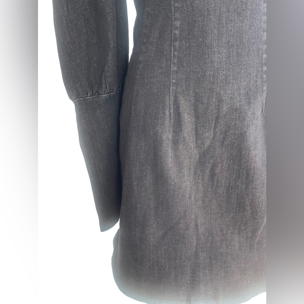 TOPSHOP SEAMED DENIM IN WASHED BLACK ROUND NECK PUFF SHOULDER | SIZE UK10  NWT - Picture 9 of 12